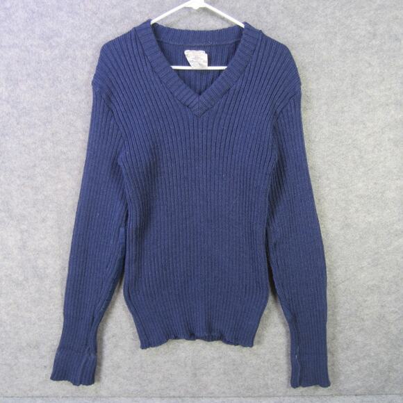 Woolly Pully Sweater Mens 42 Navy Ribbed V Neck Commando Military Made England - Picture 1 of 7